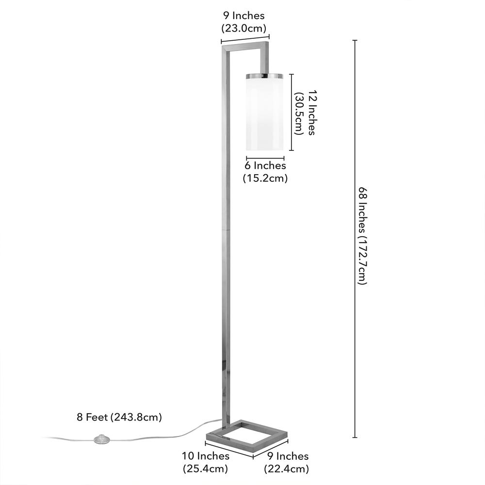 Malva 67.75" Tall Floor Lamp with Glass Shade in Polished Nickel/White Milk. Picture 4