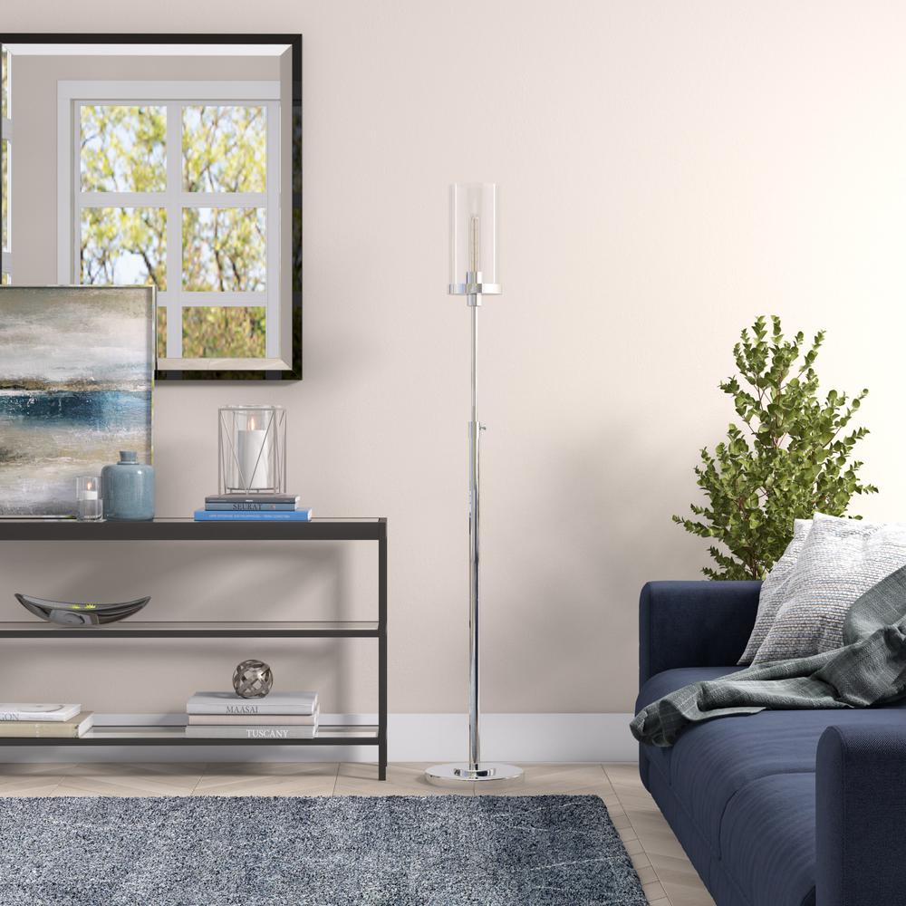 Frieda 66" Tall Floor Lamp with Glass Shade in Polished Nickel/Clear. Picture 4