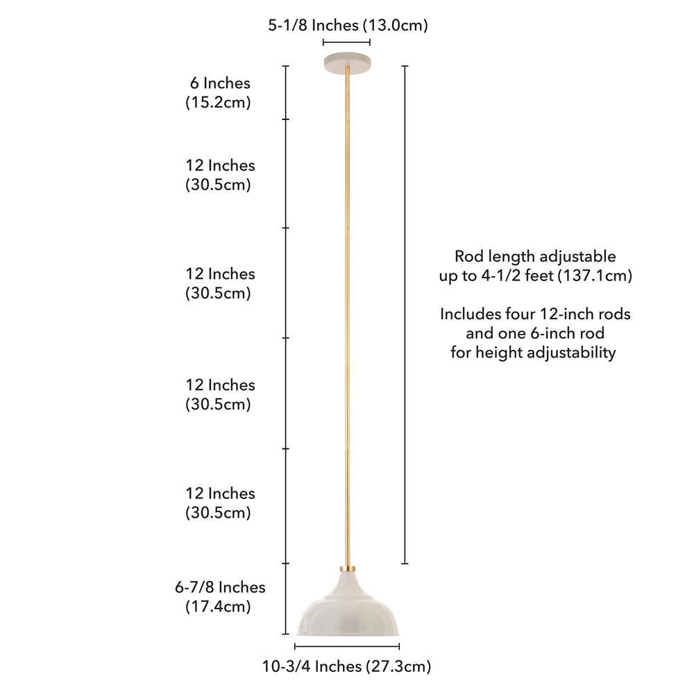 Mackenzie 10.75" Wide Pendant with Metal Shade in Pearled White/Brass/Pearled White. Picture 6