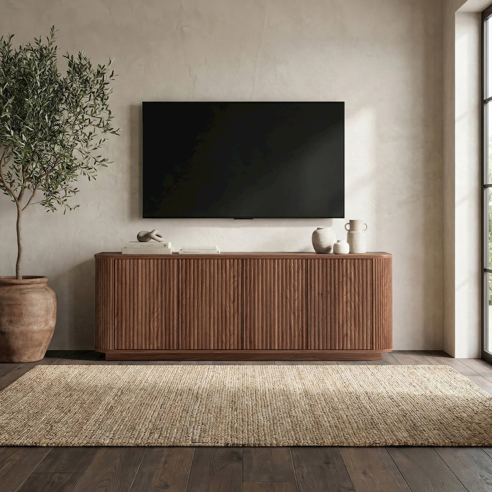 Henn&Hart TV Stand for TVs up to 75'' with 2 Ribbed Storage Cabinets with an. Picture 2