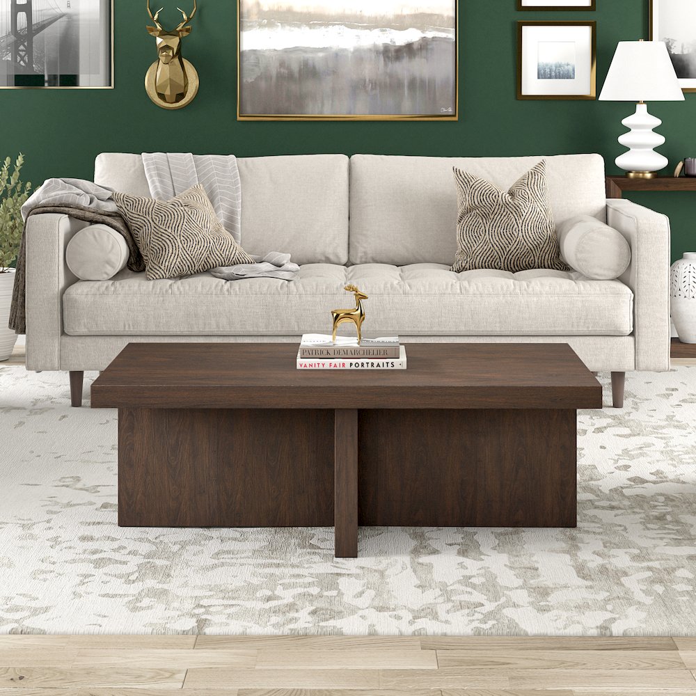 Elna 44" Wide Rectangular Coffee Table in Alder Brown. Picture 4