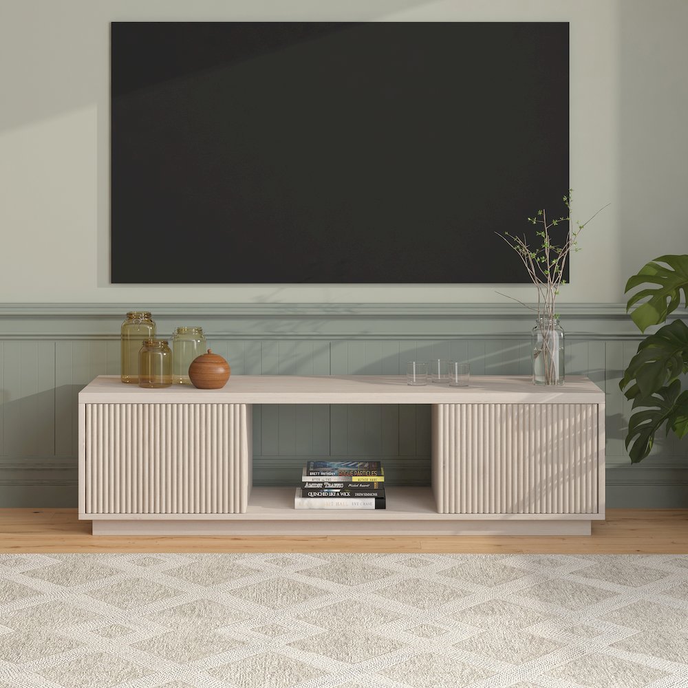 Dorian Rectangular TV Stand for TV's up to 65" in Alder White. Picture 3