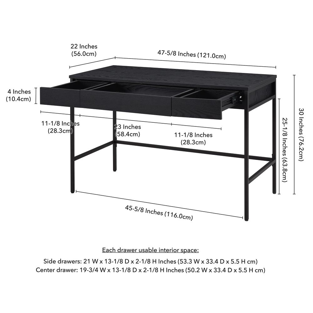Evans 47.75'' Wide Rectangular Writing Desk in Black. Picture 3