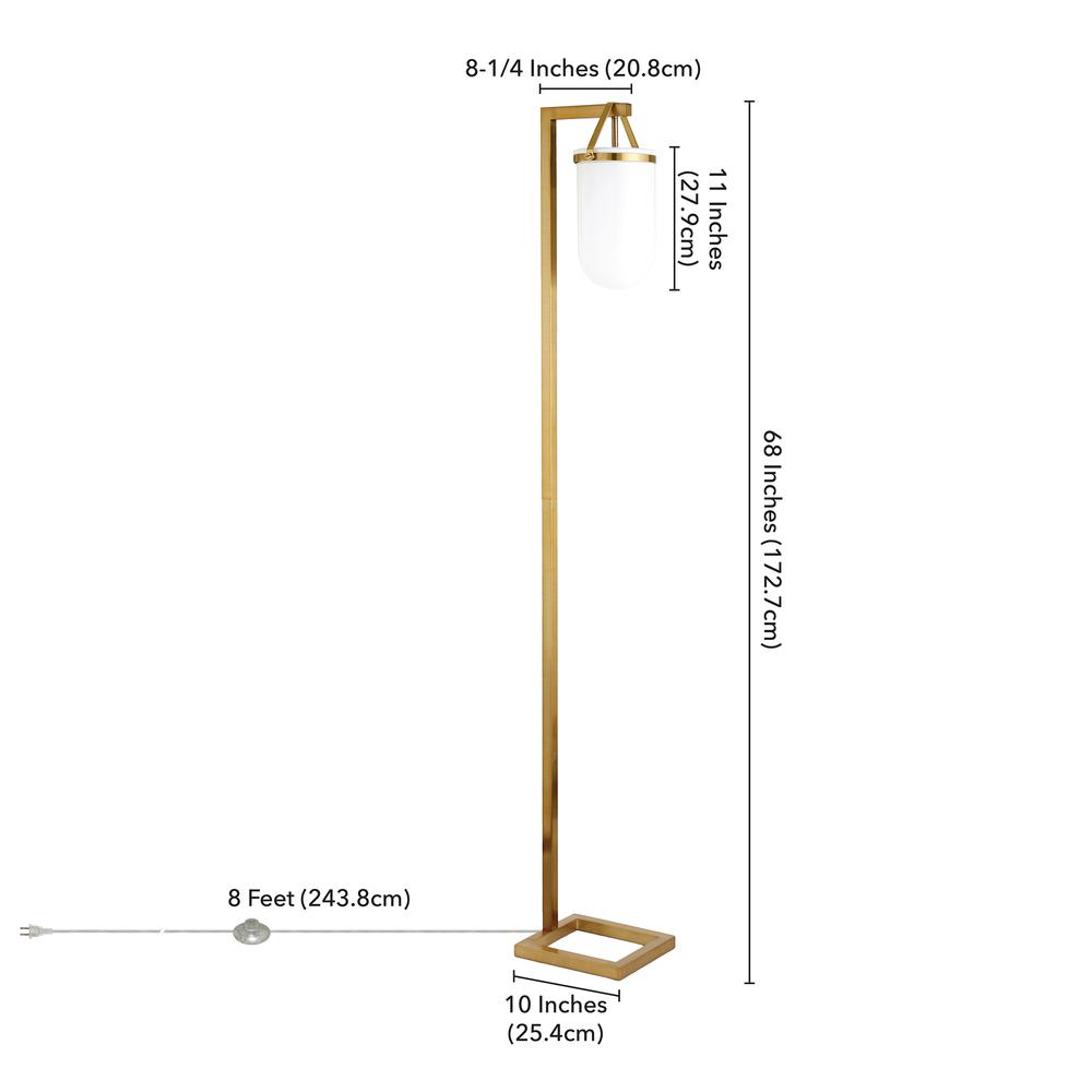 Shiloh 68" Tall Floor Lamp with Glass Shade in Brass/White Milk. Picture 4