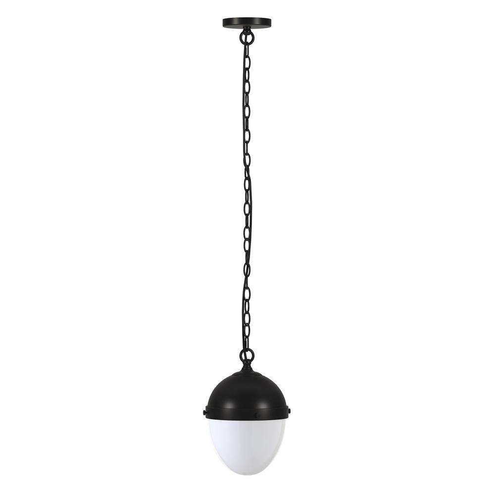 Aurelia 8" Wide Pendant with Glass Shade in Blackened Bronze/White Milk. Picture 1
