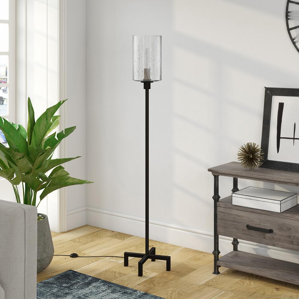 Panos 66.25" Tall Floor Lamp with Glass Shade in Blackened Bronze/Seeded. Picture 2