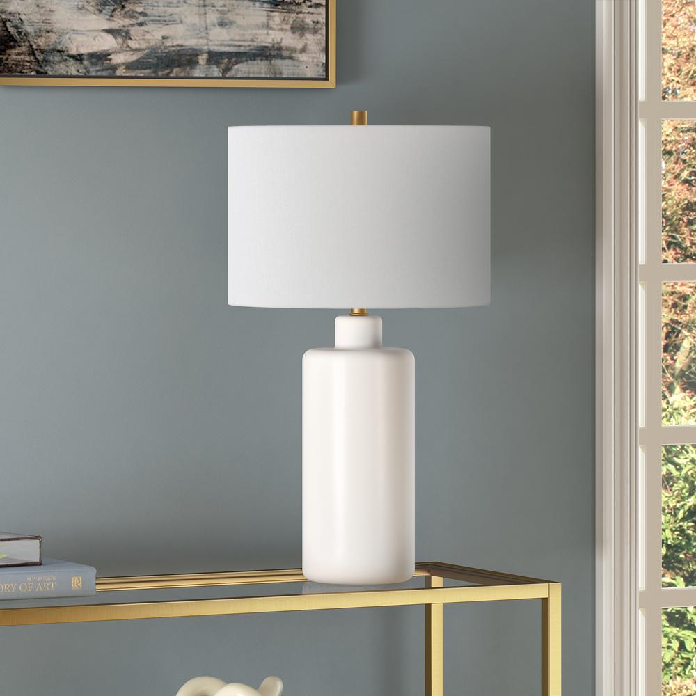 Carlina 25" Tall Ceramic Table Lamp with Fabric Shade in Matte White/White. Picture 2