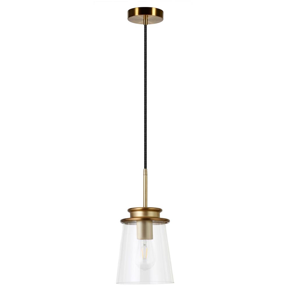 Elwood 7.12" Wide Pendant with Glass Shade in Brass/Clear. Picture 1