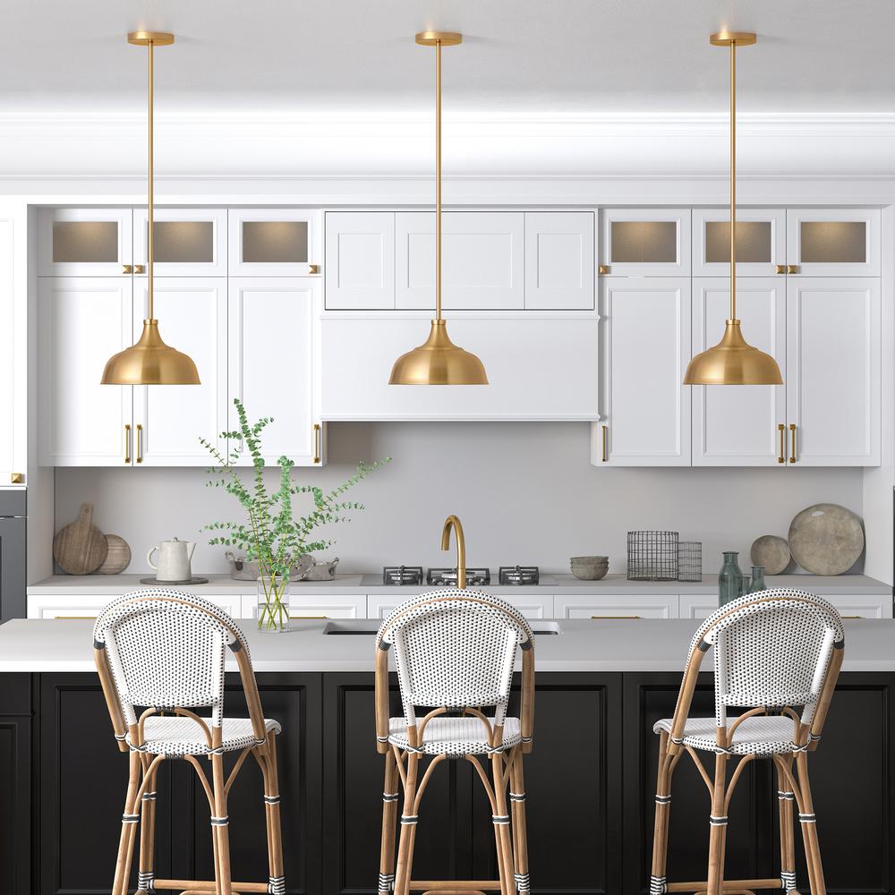Mackenzie 10.75" Wide Pendant with Metal Shade in Brass/Brass. Picture 4