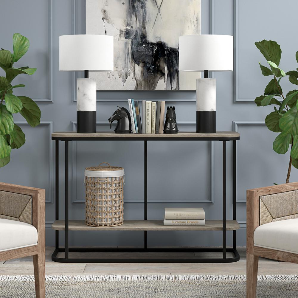 Liana 24" Tall Table Lamp with Fabric Shade in Marble/Black/White. Picture 4