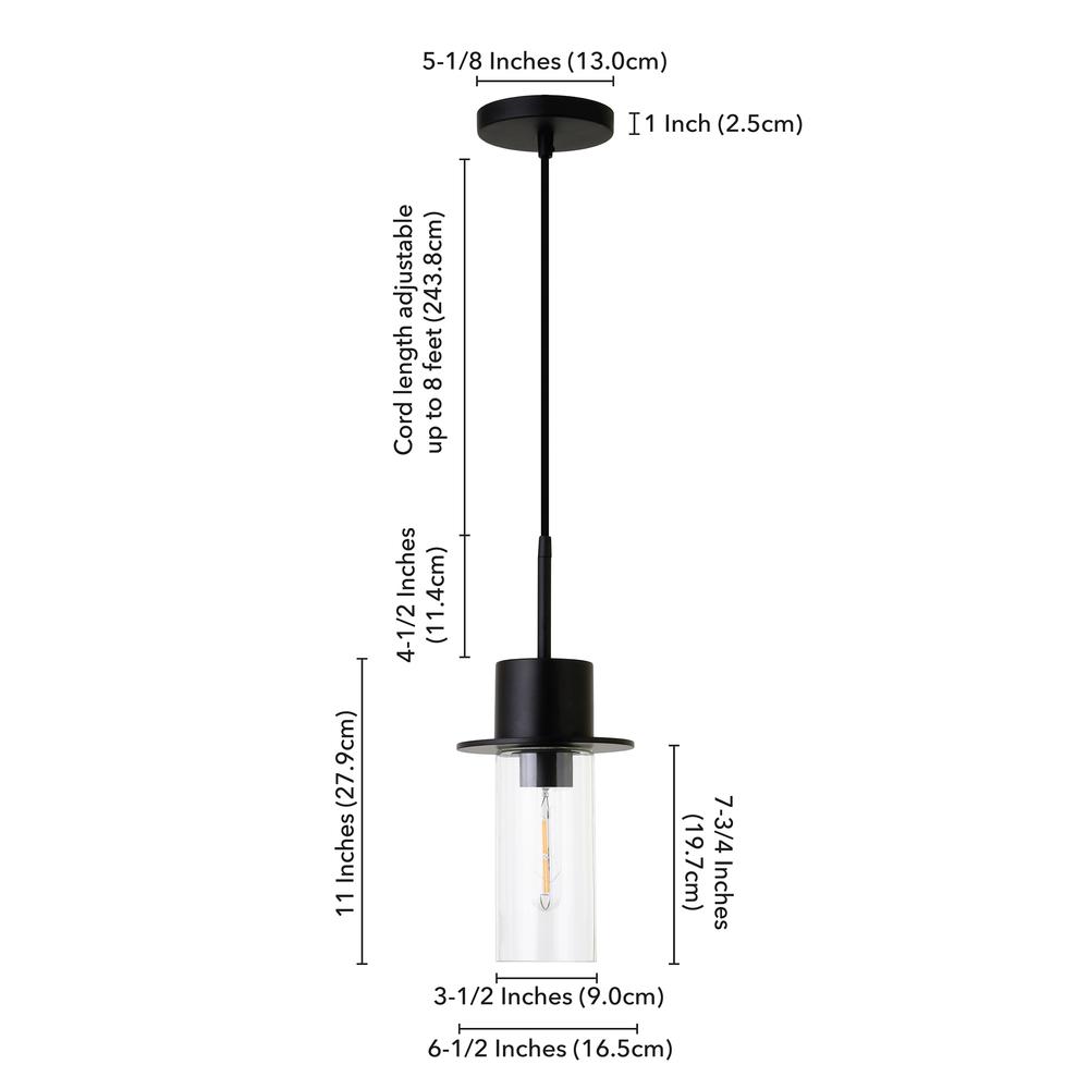 Idris 6.5" Wide Pendant with Glass Shade in Blackened Bronze /Clear. Picture 4