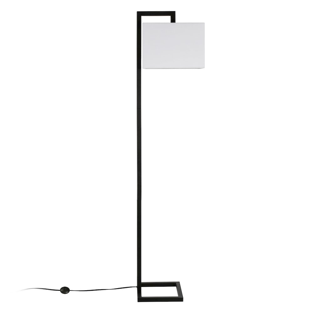 68" Traditional 1-Light Floor Lamp with White Fabric Rectangle Shade, Black. Picture 3