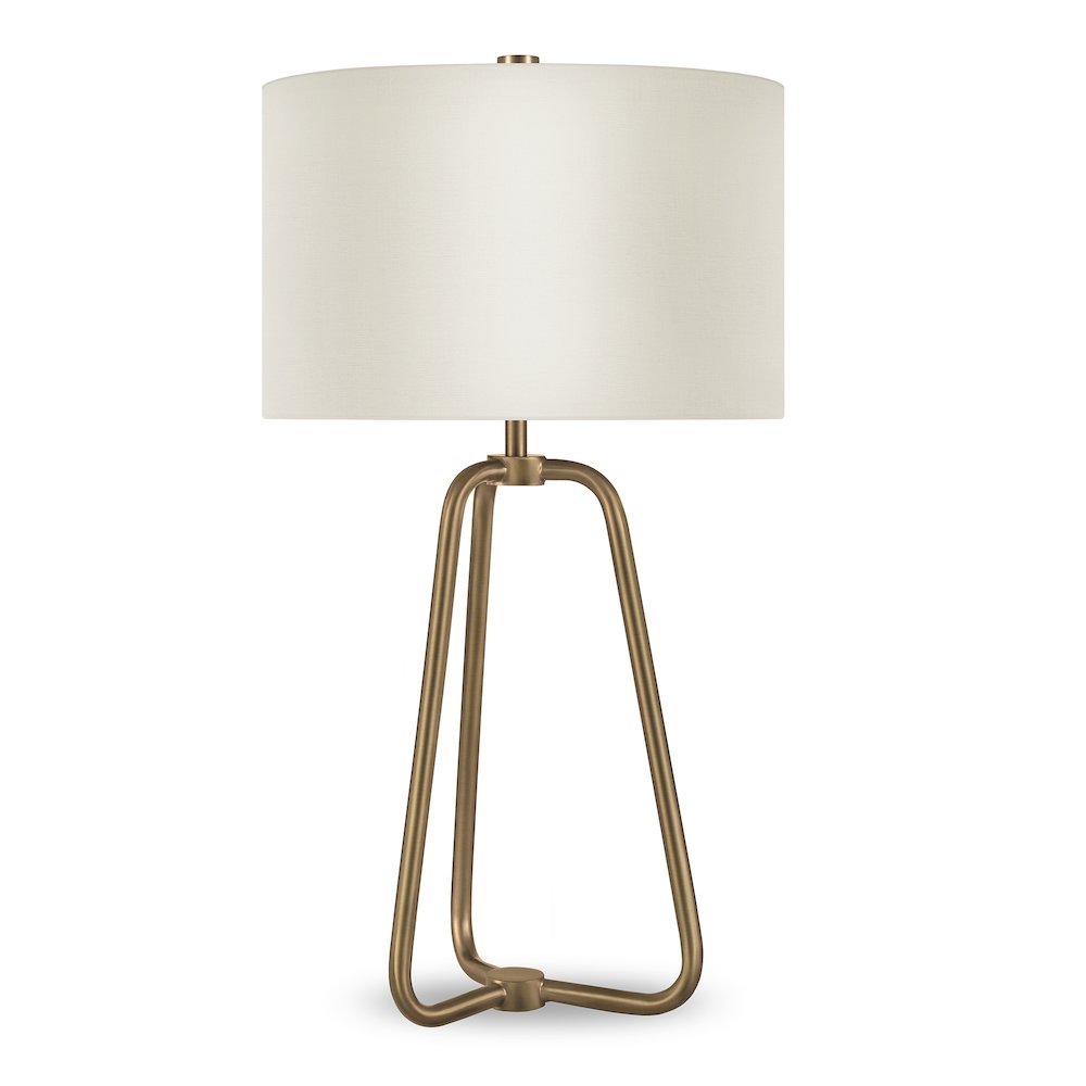 25" Mid-Century Modern 1-Light Table Lamp with White Fabric Drum Shade, Gold. Picture 1