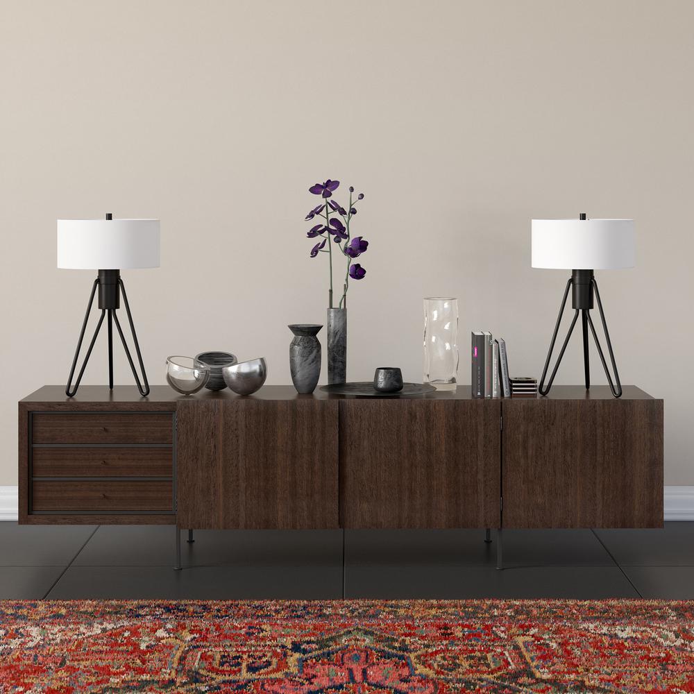 Floyd 25" Tall 2-Light Table Lamp with Fabric Shade in Blackened Bronze/White. Picture 3