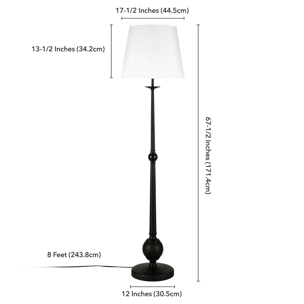 Wilmer 68" Tall Floor Lamp with Fabric Shade in Blackened Bronze/White. Picture 4