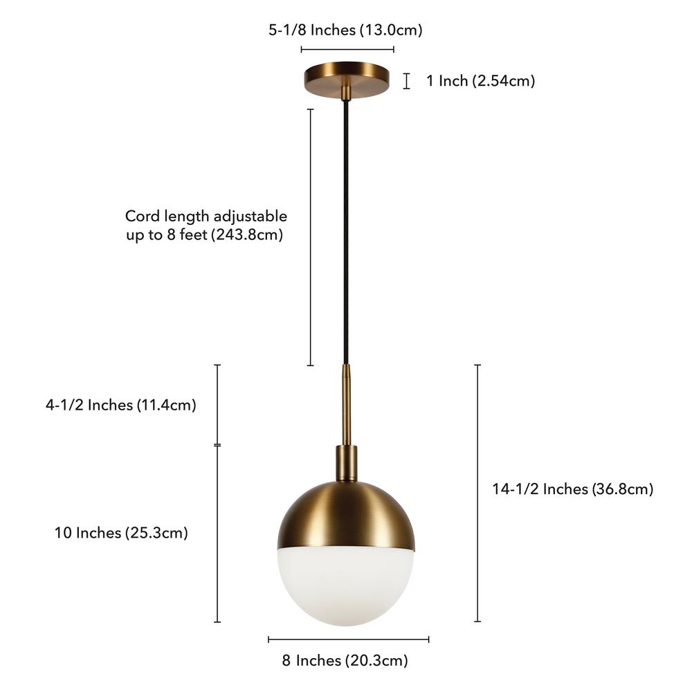 Orb 8" Wide Small Pendant with Glass Shade in Brass/White Milk. Picture 5