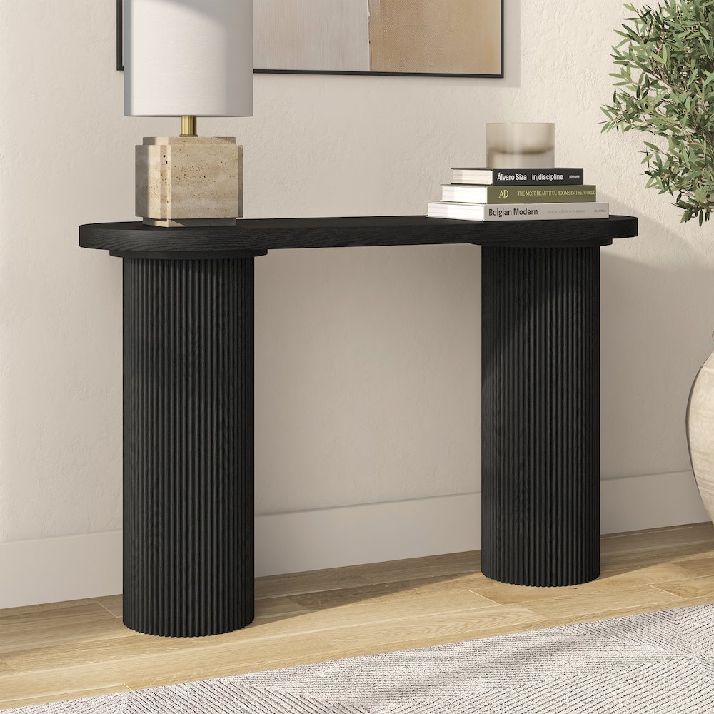Henn&Hart 55" Wooden Rectangular Fluted Console Table, Ribbed Entryway Table. Picture 4
