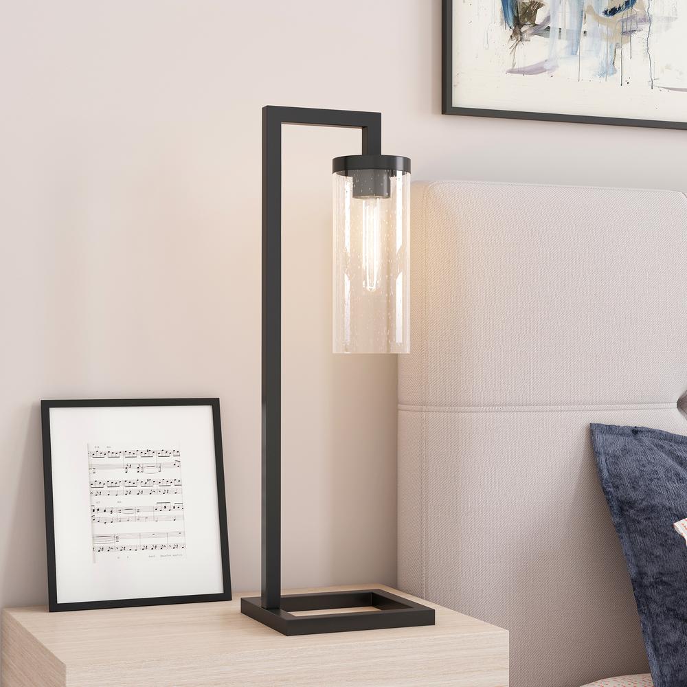 Malva 26" Tall Table Lamp with Glass Shade in Blackened Bronze/Seeded. Picture 2