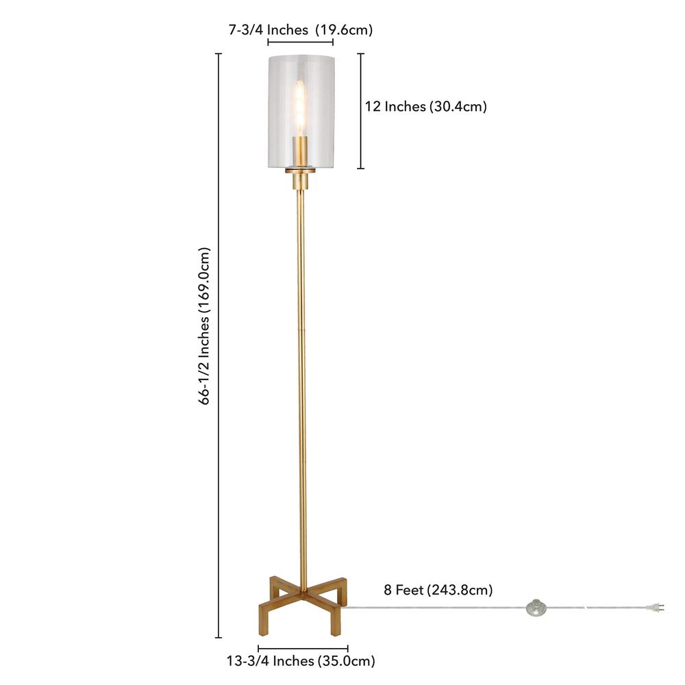 Panos 66.25" Tall Floor Lamp with Glass Shade in Brass/Clear. Picture 4