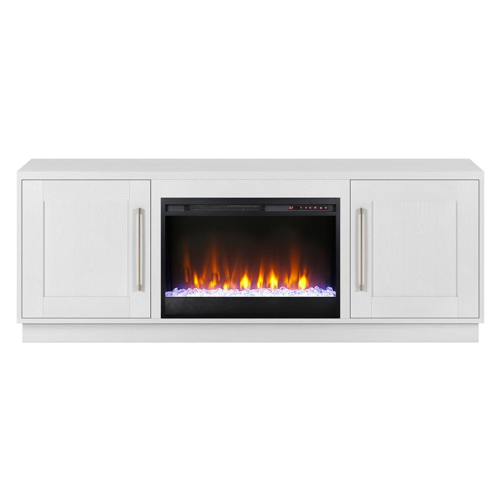 Tillman Rectangular TV Stand with Crystal Fireplace for TV's up to 80" in White. Picture 3