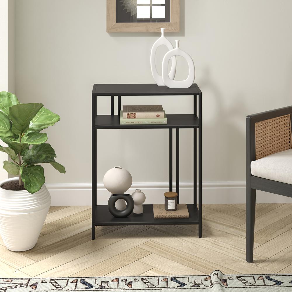 Cortland 22'' Wide Rectangular Console Table with Metal Shelves in Blackened Bronze. Picture 2