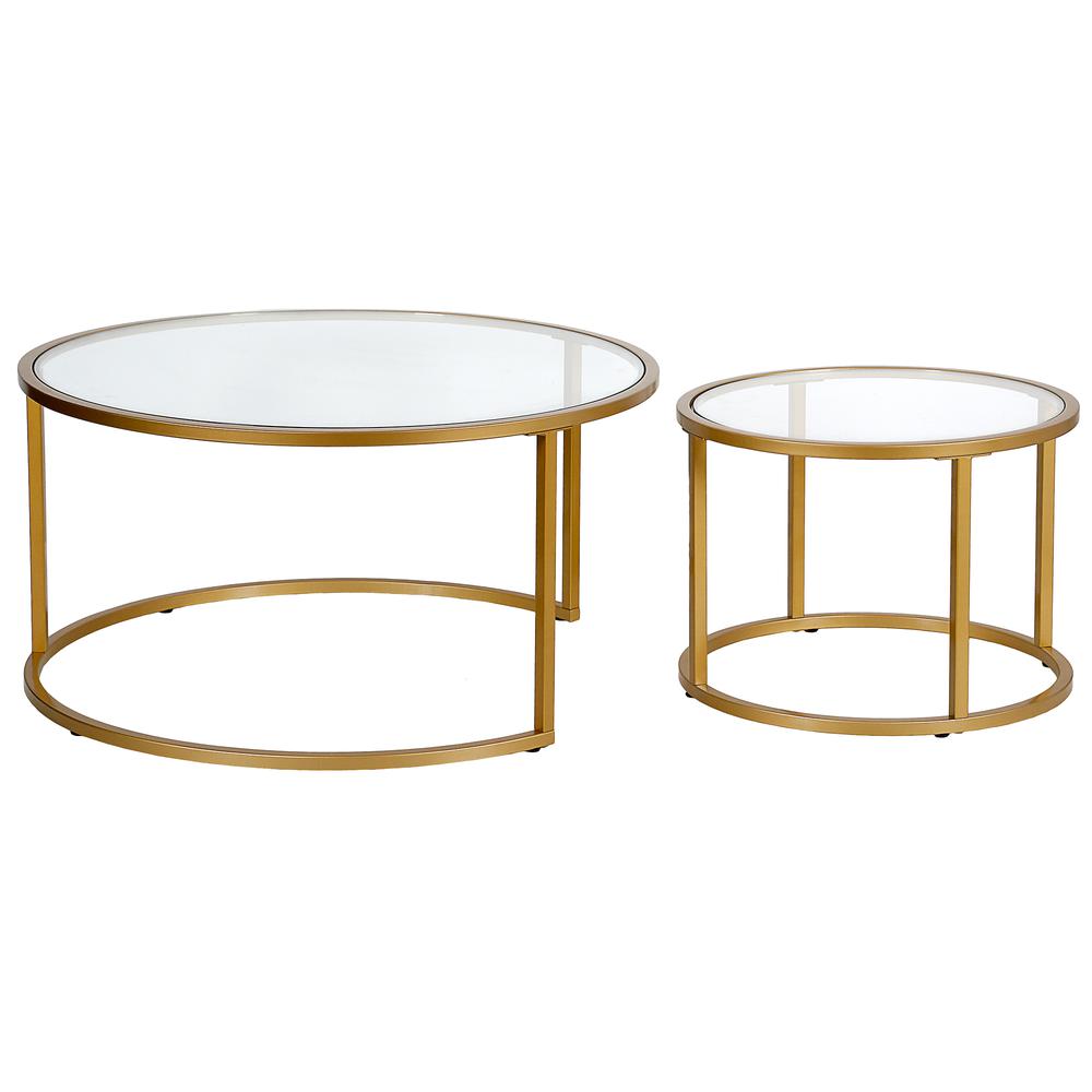 Watson Round Nested Coffee Table in Brass. Picture 1