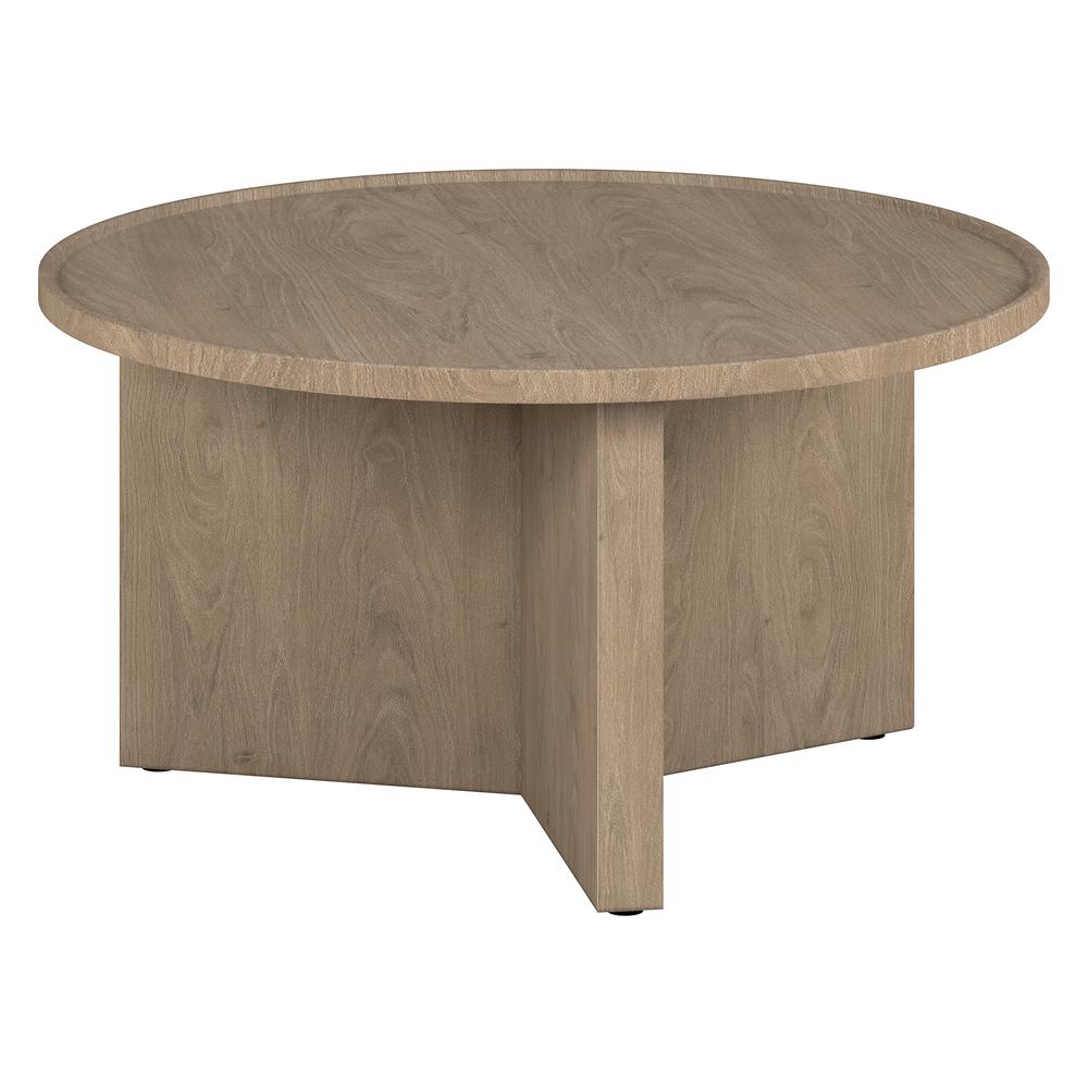 Gunnar 32" Wide Round Coffee Table in Antiqued Gray Oak. Picture 1