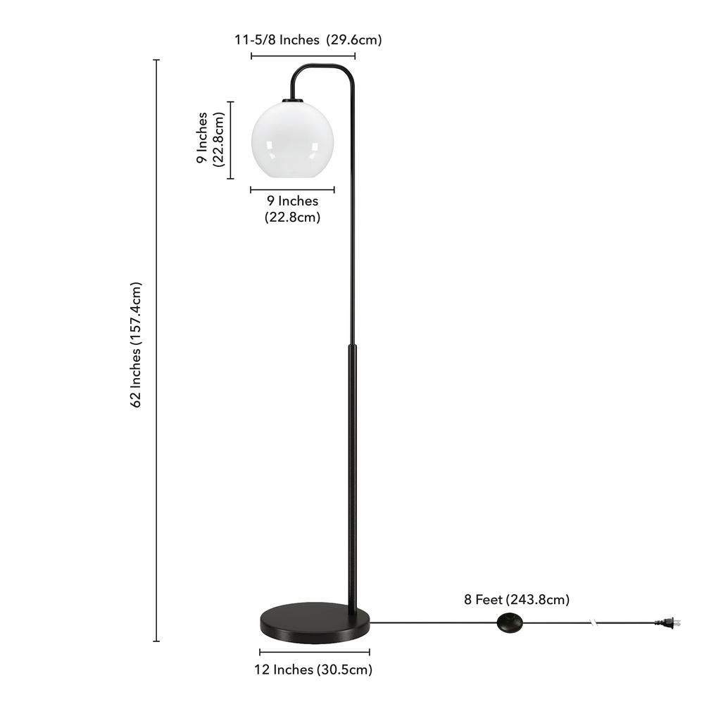 Harrison Arc Floor Lamp with Glass Shade in Blackened Bronze/White Milk. Picture 5
