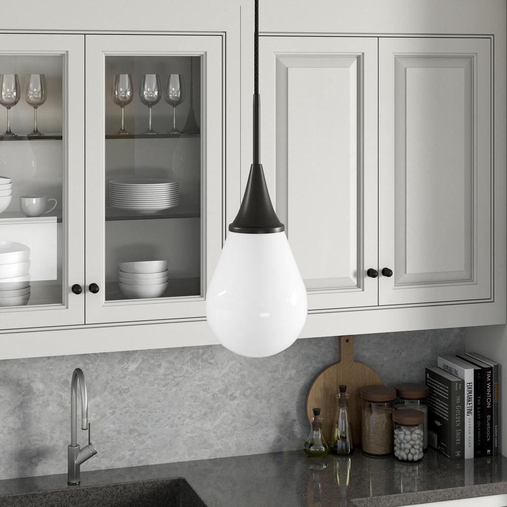 Ambrose 7.63" Wide Pendant with Glass Shade in Blackened Bronze/White Milk. Picture 2
