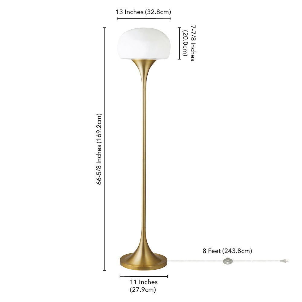 Aleister Torchiere Floor Lamp with Glass Shade in Brass/White Milk. Picture 5
