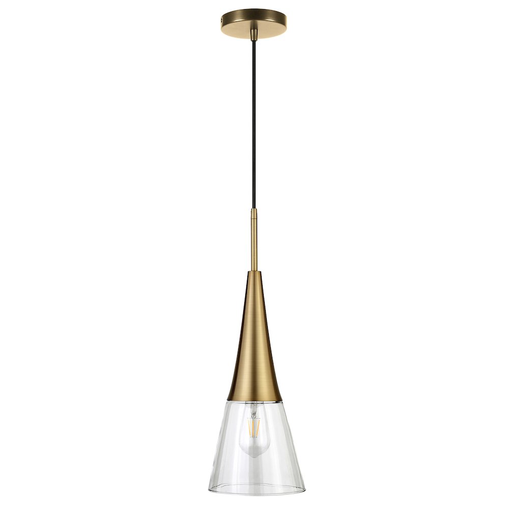 7'' Modern Pendant Light Fixture with Clear Glass Cone Shade and 8' Cord, Gold. Picture 1