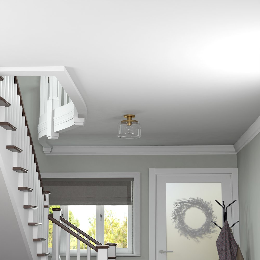 11" 1-Light Semi-Flush Mount Ceiling Light Fixture, Glass Shade, Brushed Gold. Picture 5