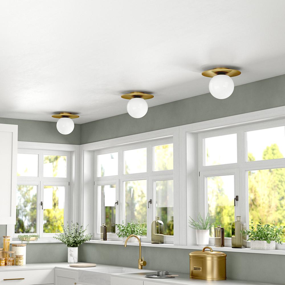 Amma 12" Wide Flush Mount with Glass Shade in Brushed Brass/White. Picture 4