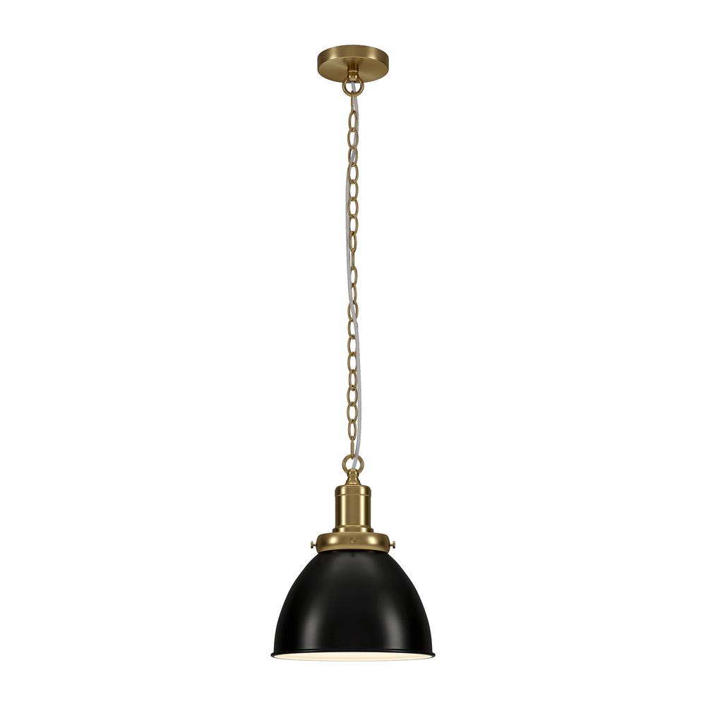 12" Wide Pendant with Metal Shade in Blackened Bronze/Brass/Blackened Bronze. Picture 2