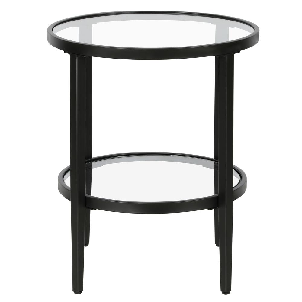 Hera 19.63'' Wide Round Side Table with Clear Glass Shelf in Blackened Bronze. Picture 3