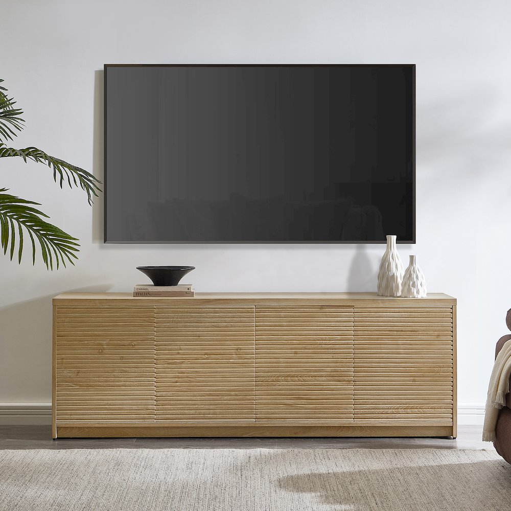 Desmond Rectangular TV Stand for TV's up to 78" in Light Oak. Picture 3