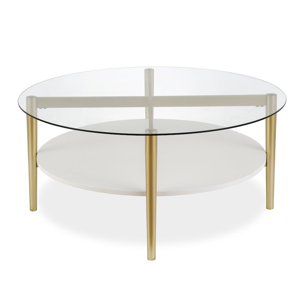 Henn&Hart 36" Round Coffee Table with Glass Top and Open Storage Shelf for. Picture 3