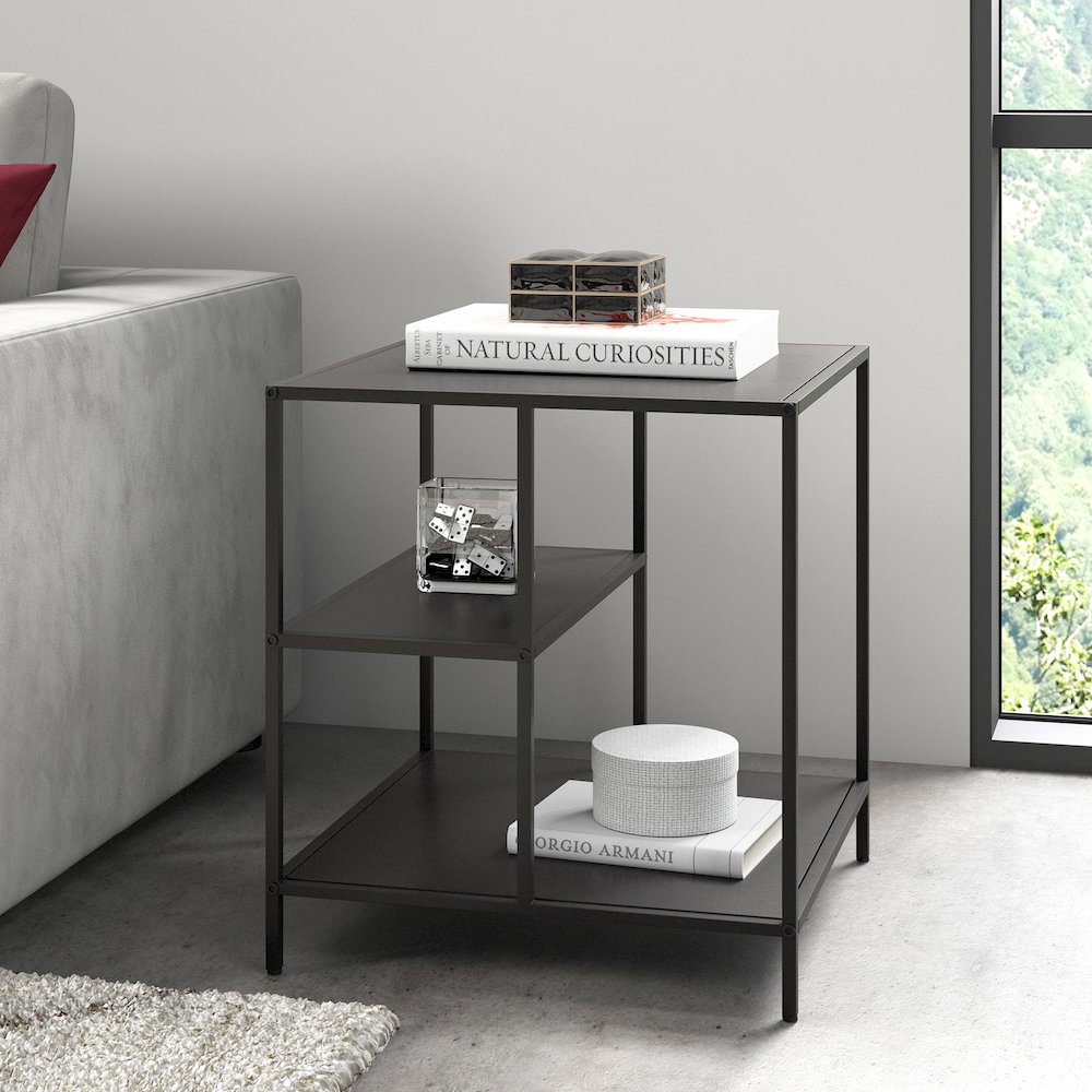 20" Modern Square End/Side Table, Nightstand with Staggered Open Display Shelves. Picture 2