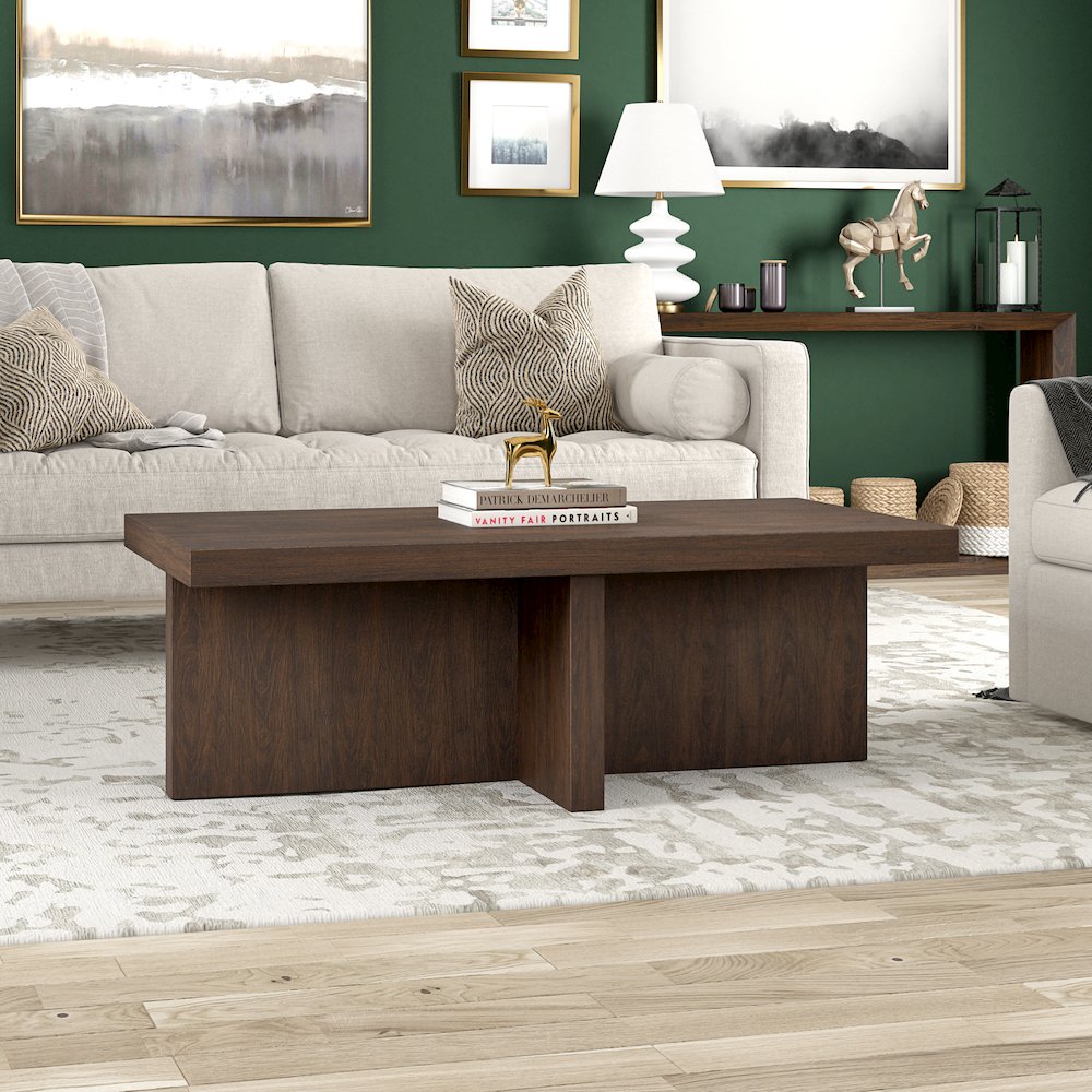 Elna 44" Wide Rectangular Coffee Table in Alder Brown. Picture 3