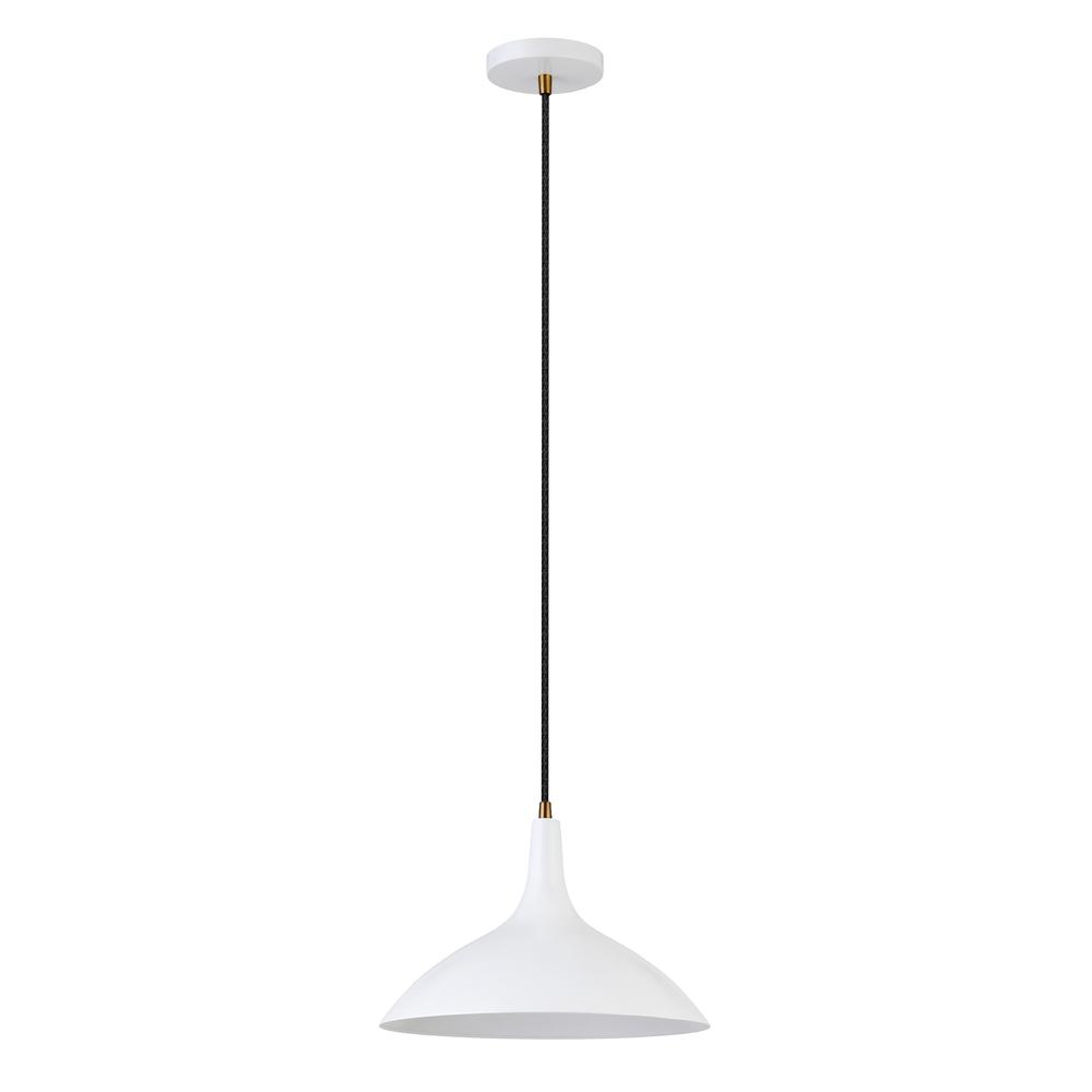 Barton 14" Wide Pendant with Metal Shade in Matte White/Brass/Matte White. Picture 3