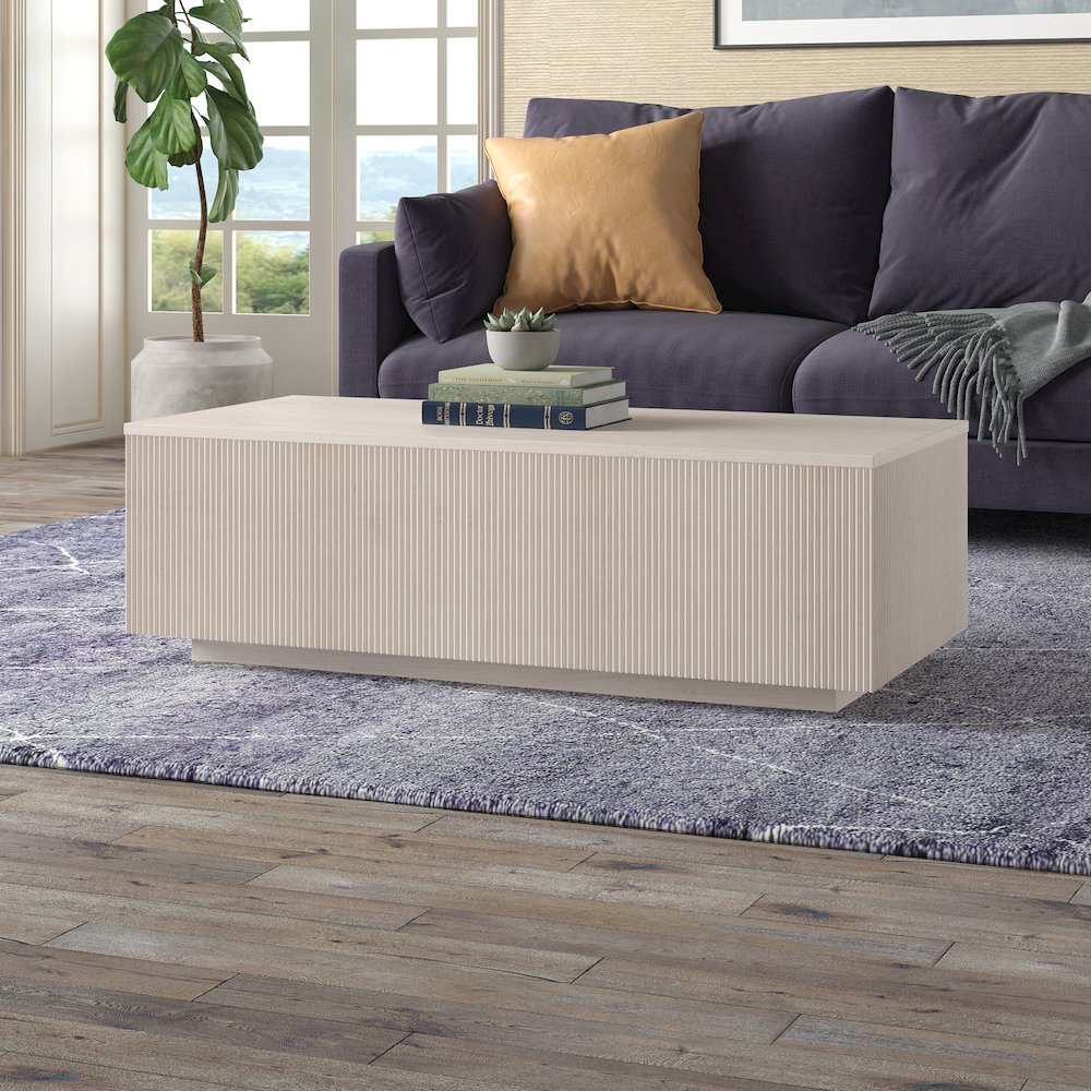 Reyes 48" Wide Rectangular Coffee Table in Alder White. Picture 3