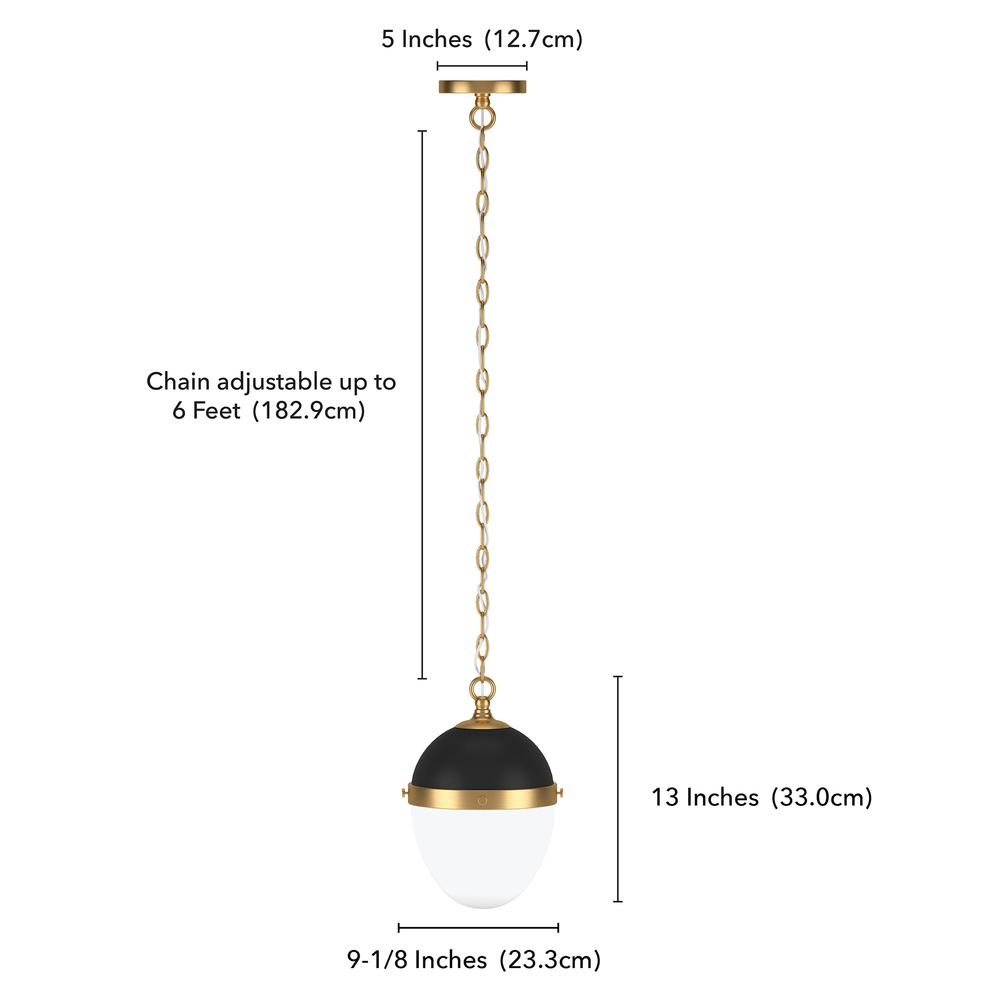 Aurelia 8" Wide Pendant with Glass Shade in Blackened Bronze/Brass/White Milk. Picture 5