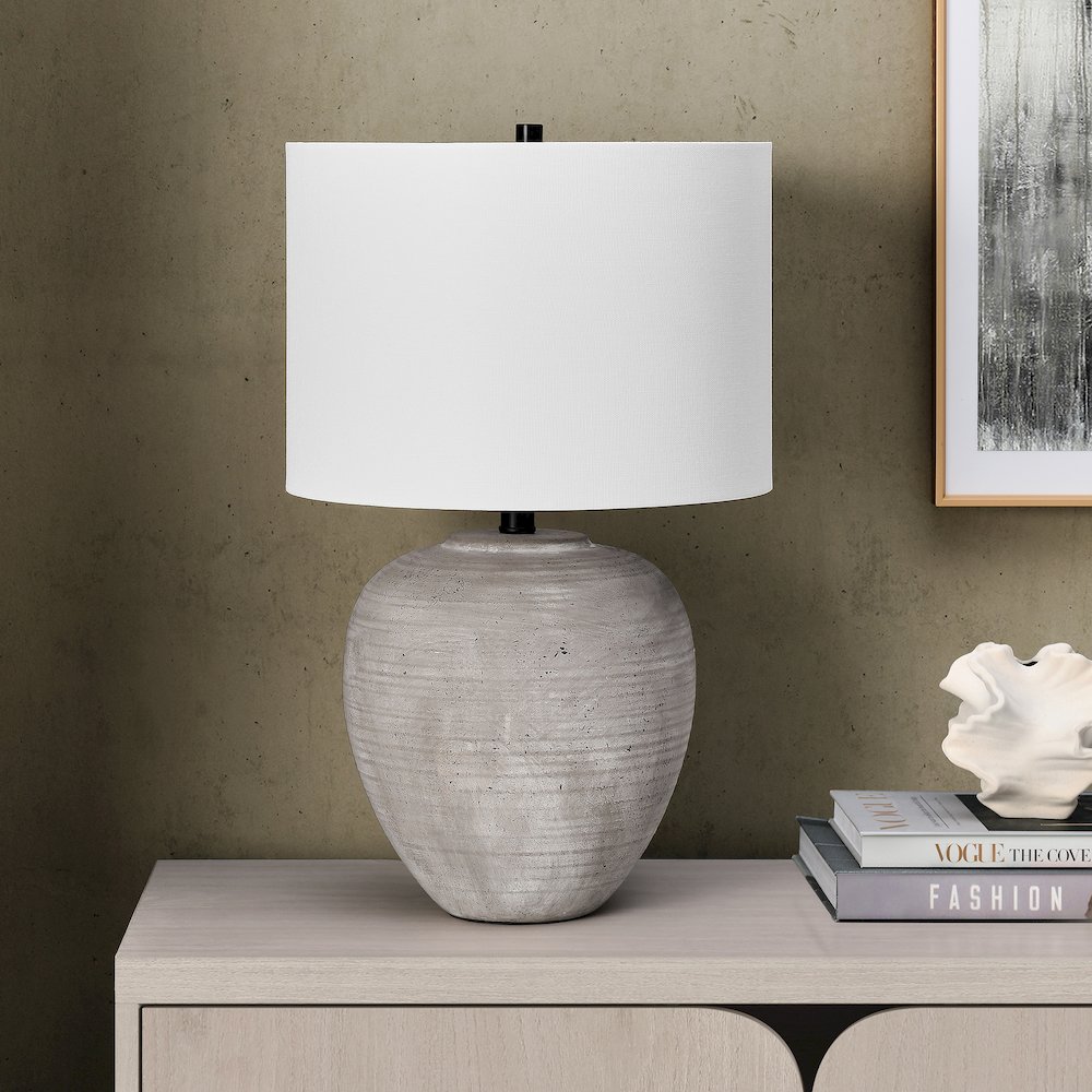 Shira 23" Tall Ceramic Table Lamp with Fabric Shade in Cool Terracotta/White. Picture 3