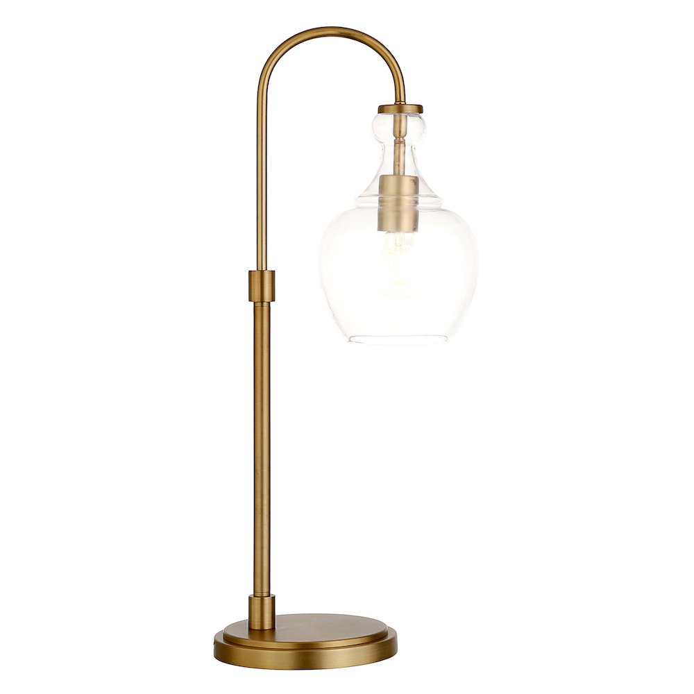 27" Mid-Century 1-Light Table Lamp with Clear Glass Dome Shade, Brushed Gold. Picture 4