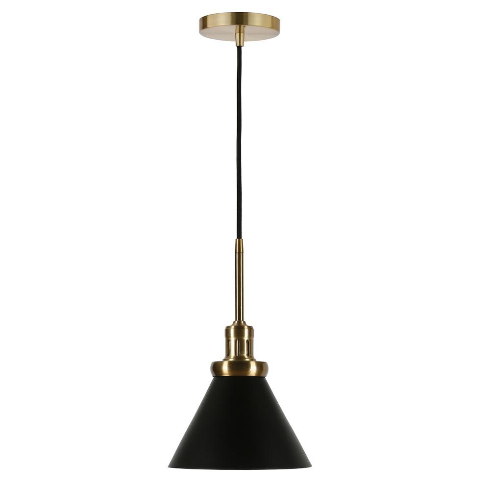 Zeno 8.5" Wide Pendant with Metal Shade in Blackened Bronze/Blackened Bronze. Picture 1
