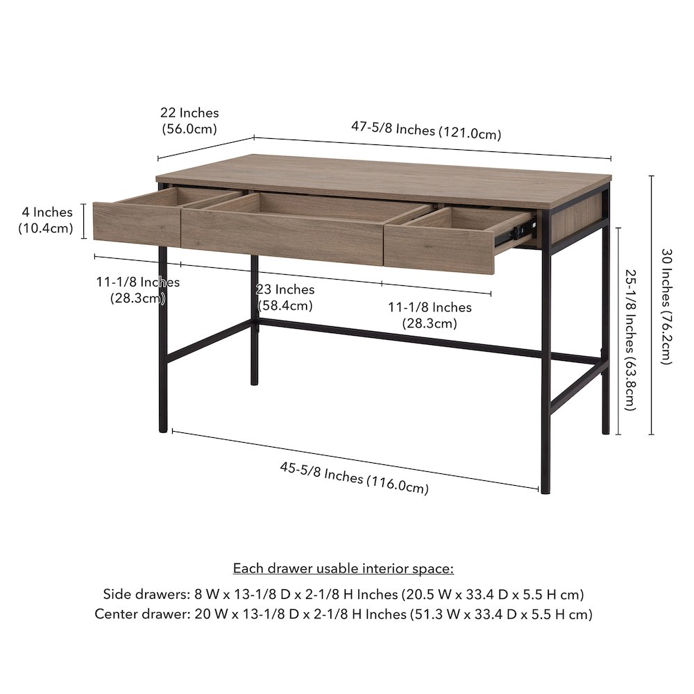 48" Computer Desk Writing Table with 3 Storage Drawers, Weathered Gray. Picture 9