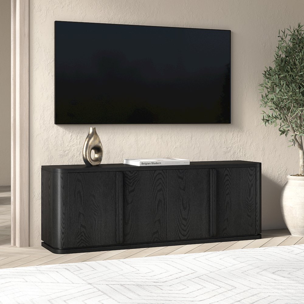 Vance Rectangular TV Stand for TV's up to 78" in Black Grain. Picture 5