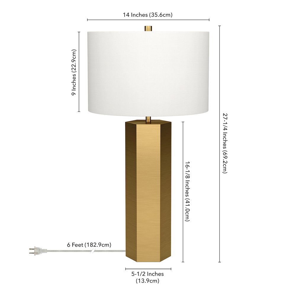Henn&Hart 27.5" Modern 1-Light Table Lamp with White Fabric Drum Shade for. Picture 5
