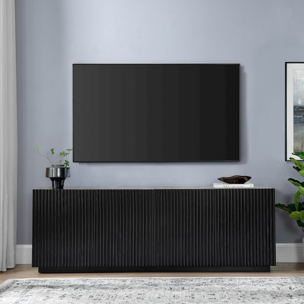 Tyler Rectangular TV Stand for TV's up to 78" in Black Grain. Picture 4
