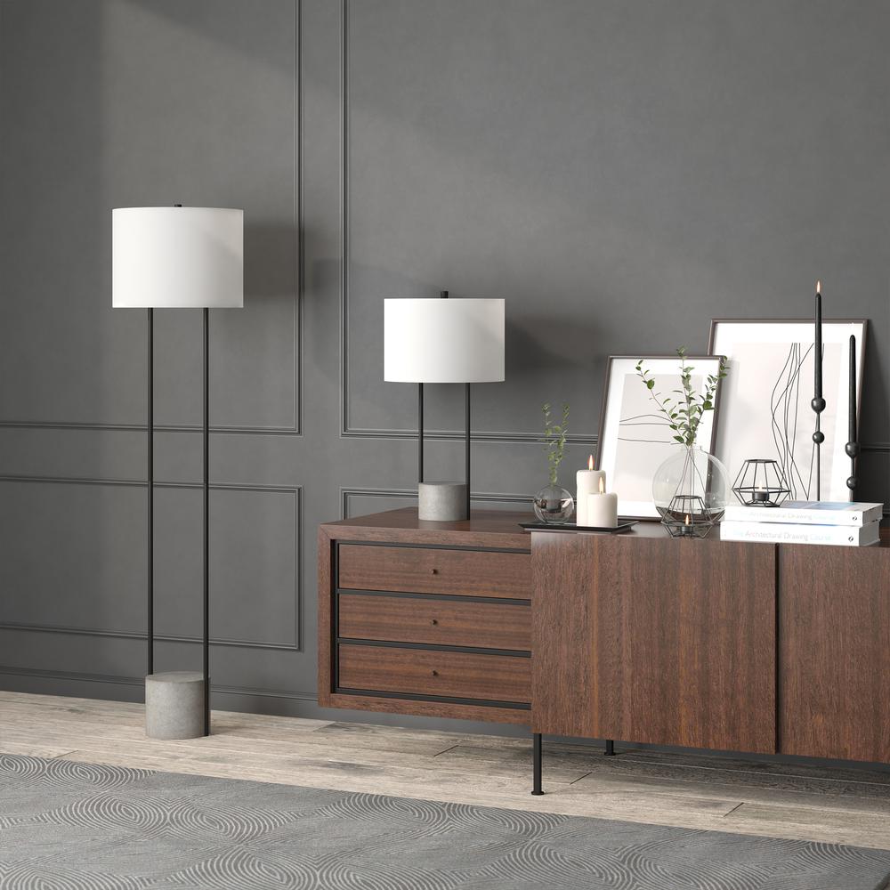 Uma 27.75" Tall Table Lamp with Fabric Shade in Blackened Bronze/Concrete/White. Picture 3